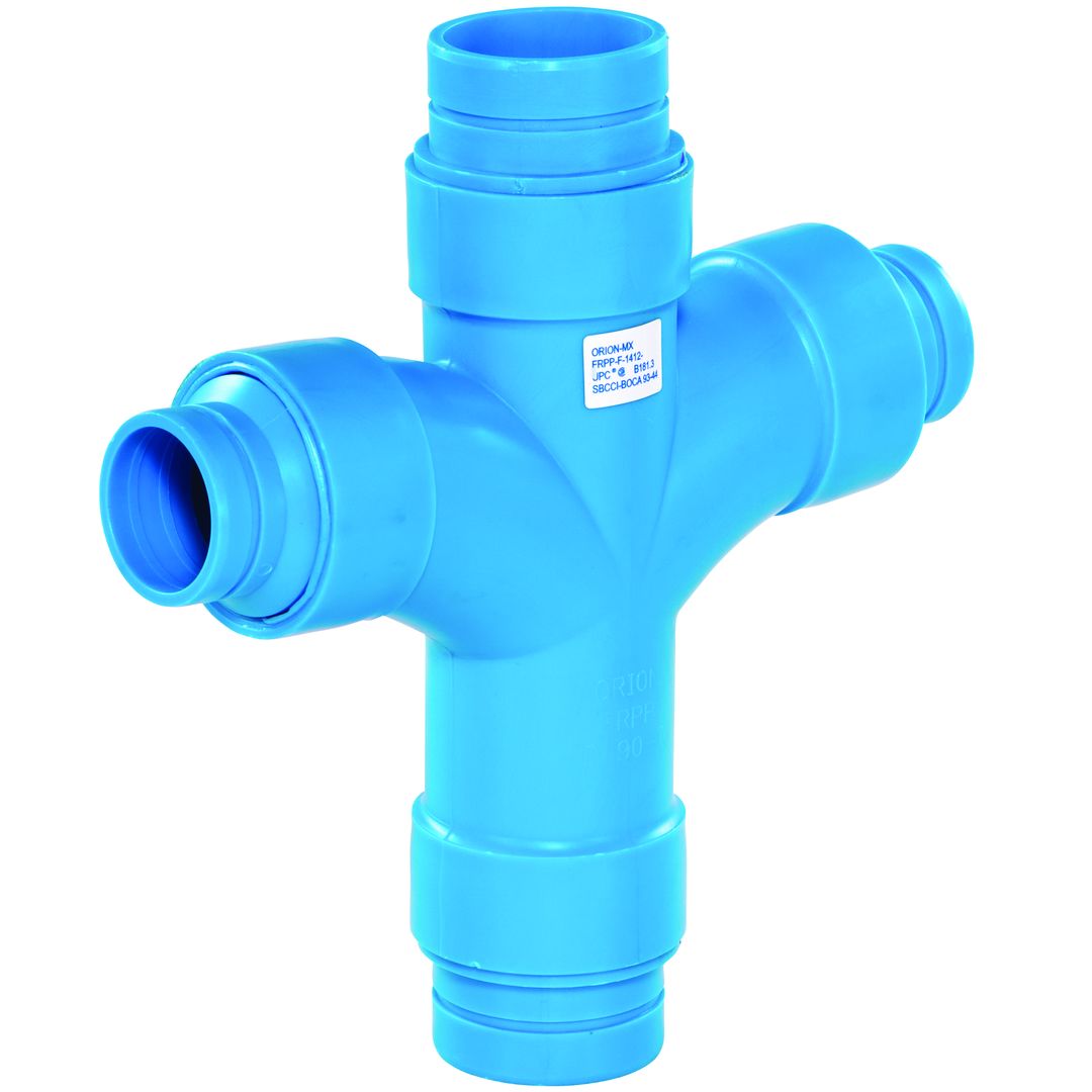 Product Image - Reducing Dbl Sanitary Tees Blueline FRPP NH - Angle